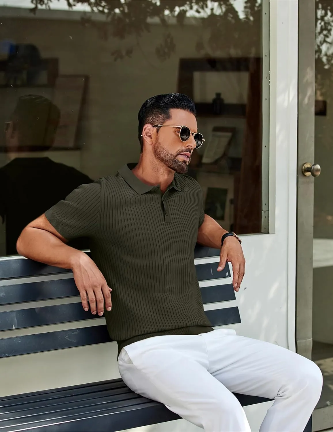COOFANDY Mens Knit Polo Shirts Short Sleeve Golf Shirts Button Down Casual Polo T Shirts Textured Slim Fit Pullover