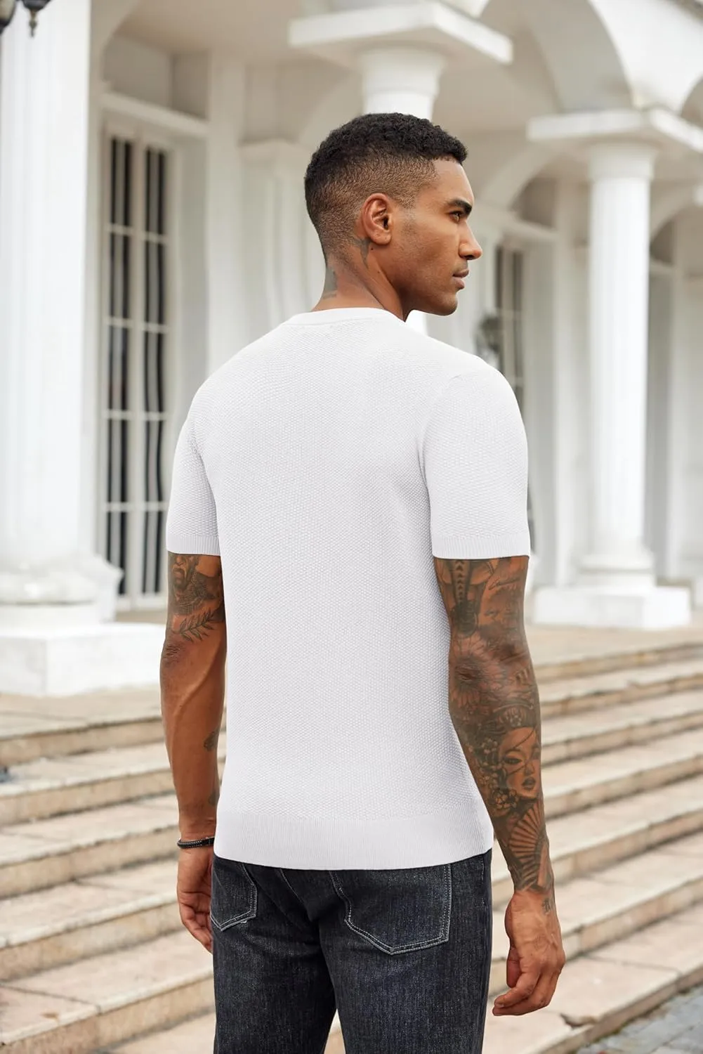 COOFANDY Mens Knit T-Shirts Summer Waffle Shirts Vintage Shirts Short Sleeve Crew Neck Tee Shirt Casual Crochet Top