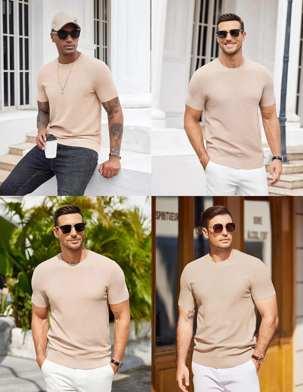 COOFANDY Mens Knit T-Shirts Summer Waffle Shirts Vintage Shirts Short Sleeve Crew Neck Tee Shirt Casual Crochet Top