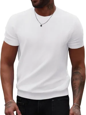 COOFANDY Mens Knit T-Shirts Summer Waffle Shirts Vintage Shirts Short Sleeve Crew Neck Tee Shirt Casual Crochet Top