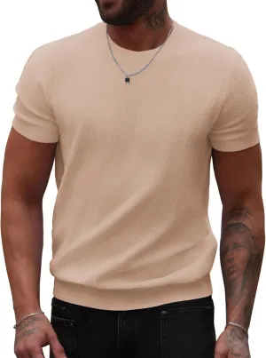 COOFANDY Mens Knit T-Shirts Summer Waffle Shirts Vintage Shirts Short Sleeve Crew Neck Tee Shirt Casual Crochet Top