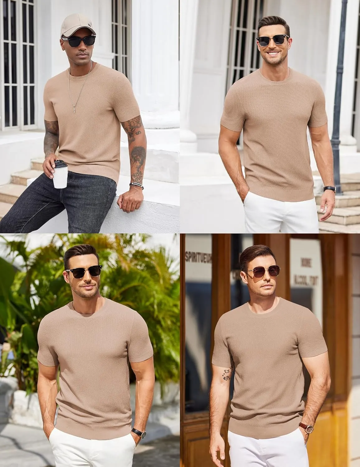 COOFANDY Mens Knit T-Shirts Summer Waffle Shirts Vintage Shirts Short Sleeve Crew Neck Tee Shirt Casual Crochet Top
