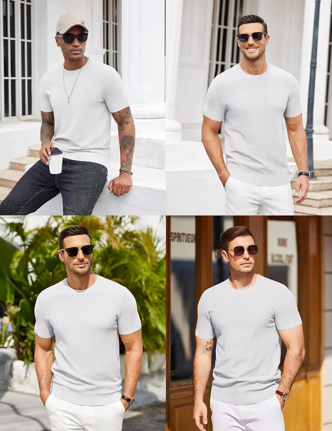 COOFANDY Mens Knit T-Shirts Summer Waffle Shirts Vintage Shirts Short Sleeve Crew Neck Tee Shirt Casual Crochet Top