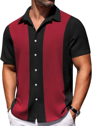 COOFANDY Mens Short Sleeve Button Down Shirts Waffle Shirt Casual Beach Summer Shirts Wrinkle Free Vacation Shirts