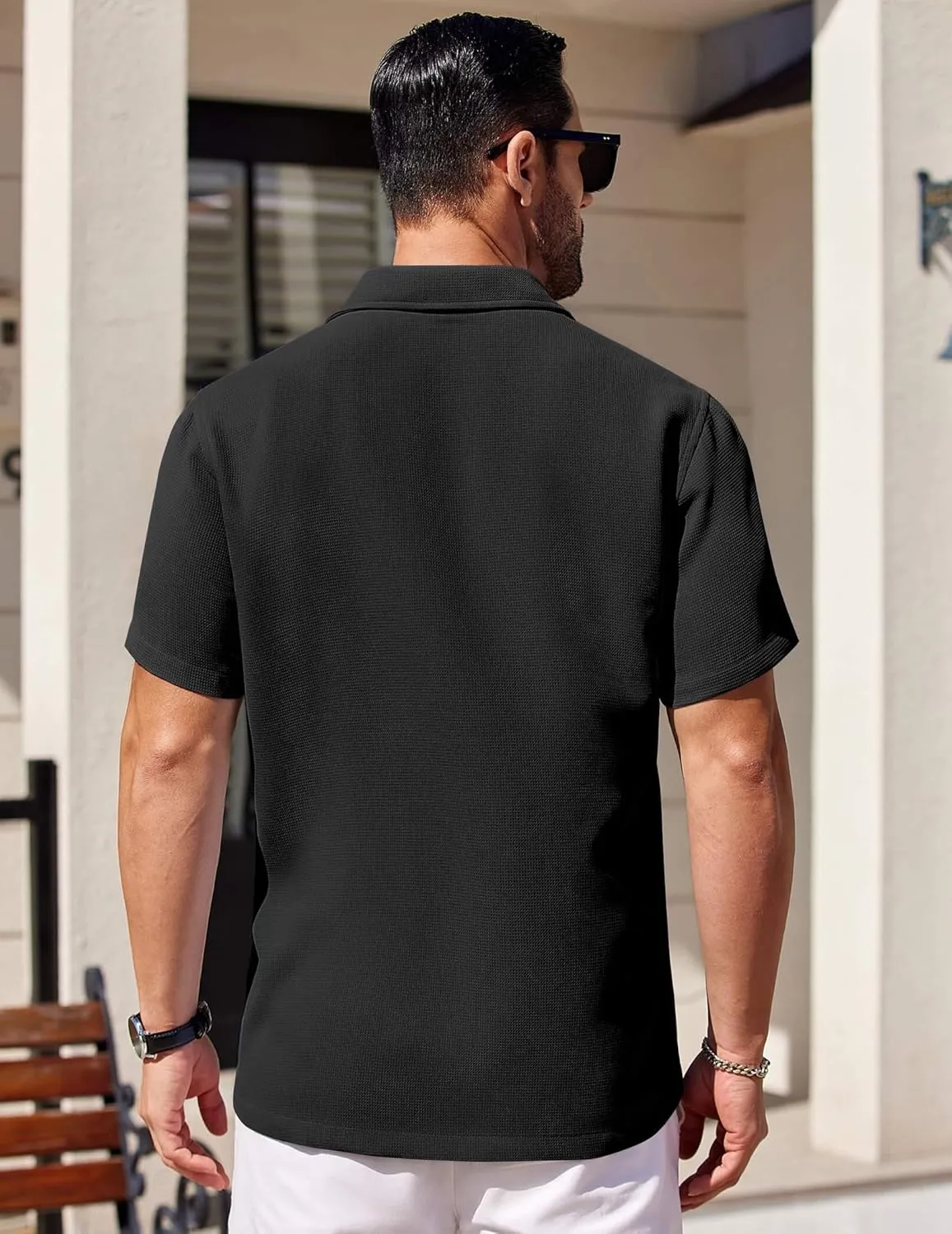 COOFANDY Mens Short Sleeve Button Down Shirts Waffle Shirt Casual Beach Summer Shirts Wrinkle Free Vacation Shirts