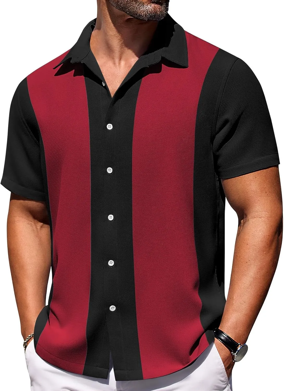COOFANDY Mens Short Sleeve Button Down Shirts Waffle Shirt Casual Beach Summer Shirts Wrinkle Free Vacation Shirts