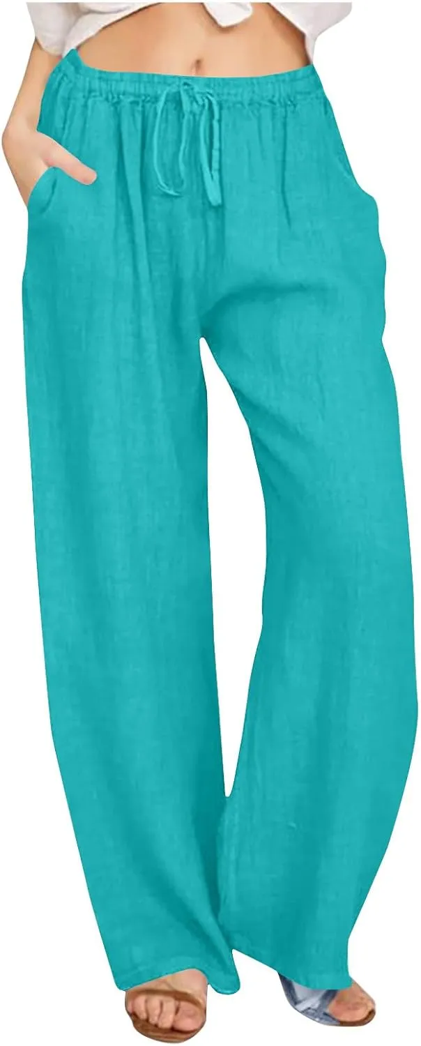 Cotton Linen Pants for Women Lightweight Quick Dry Trousers Loose Fit Comfort Pure Pant Beach Vacation Clothes 2025