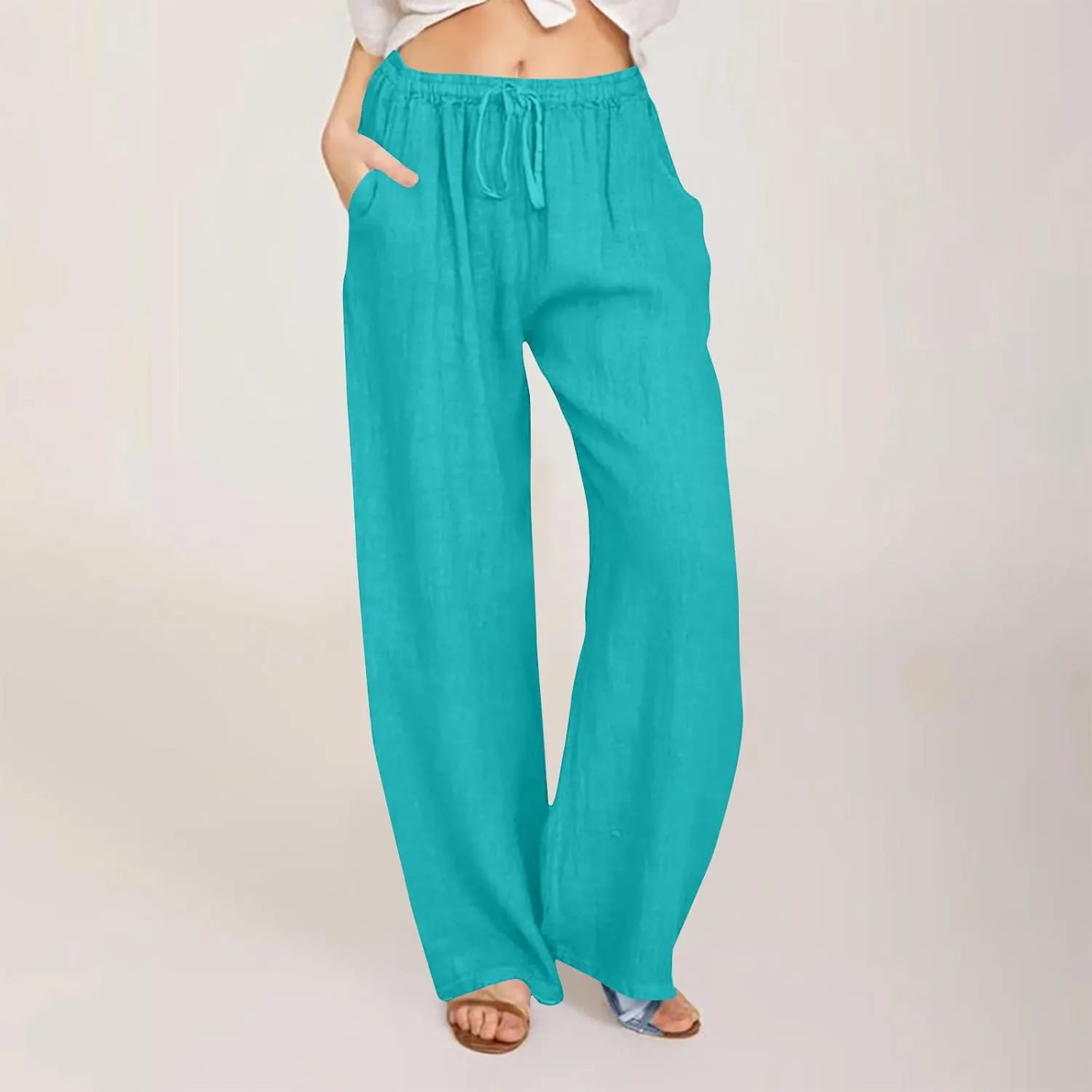 Cotton Linen Pants for Women Lightweight Quick Dry Trousers Loose Fit Comfort Pure Pant Beach Vacation Clothes 2025
