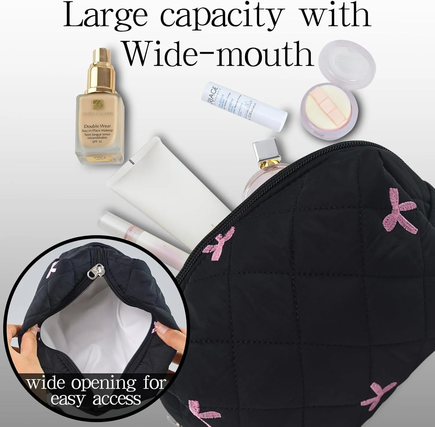 Cotton Quilted Makeup Bag Cute Floral Make up Bag Puffy Coquette Makeup pouch Aesthetic Cute Travel Toiletry Bag for Women Girls