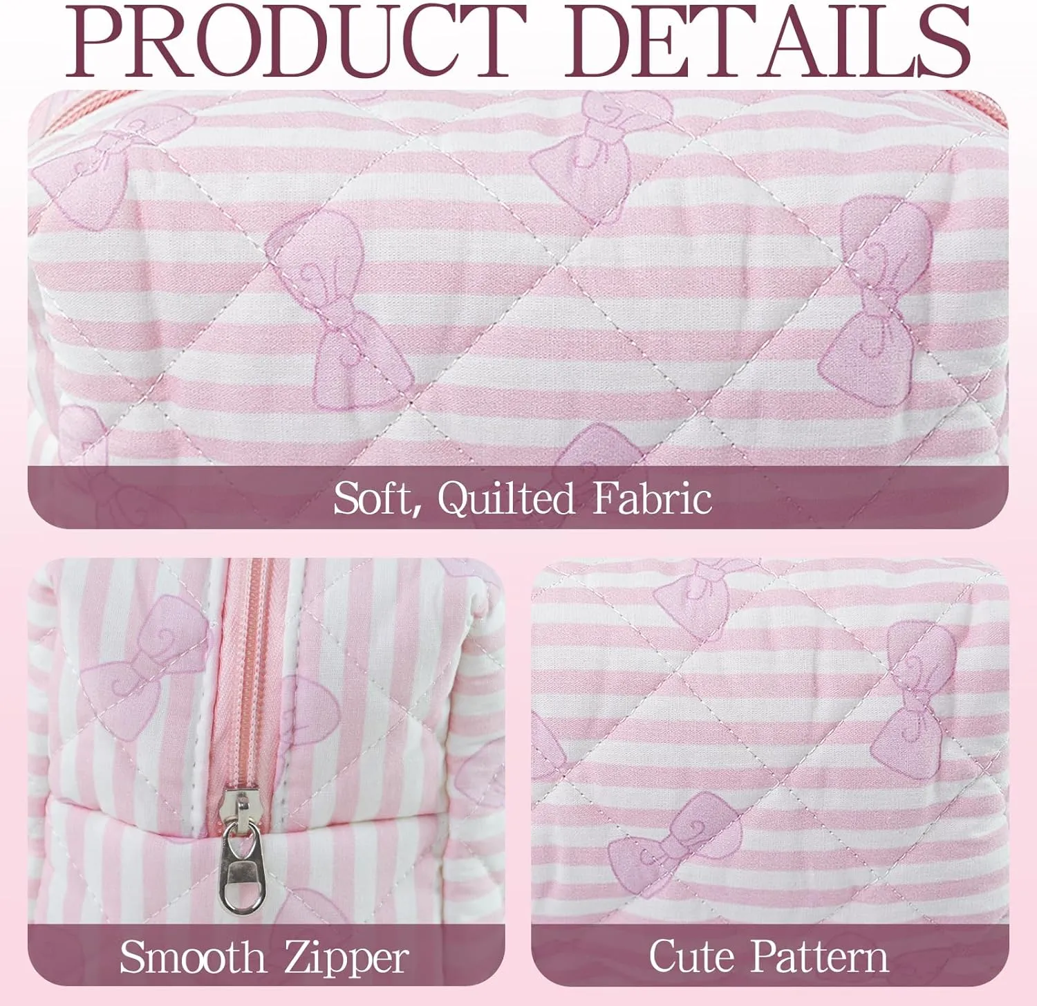 Cotton Quilted Makeup Bag Cute Floral Make up Bag Puffy Coquette Makeup pouch Aesthetic Cute Travel Toiletry Bag for Women Girls