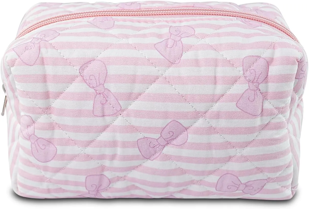 Cotton Quilted Makeup Bag Cute Floral Make up Bag Puffy Coquette Makeup pouch Aesthetic Cute Travel Toiletry Bag for Women Girls