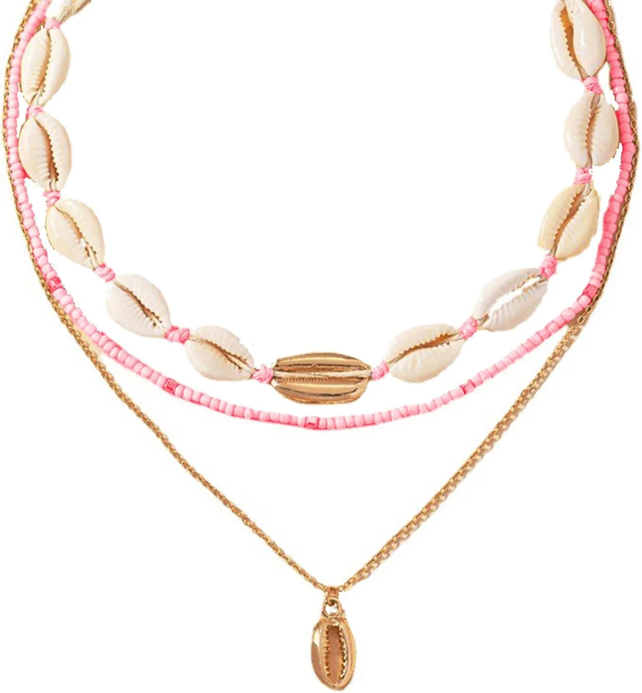 Cowrie Shell Necklace for Women Seashell Layered Necklace Sea Shell Beads Choker Summer Beach Charm Necklace Jewelry for Women Hawaiian Jewelry