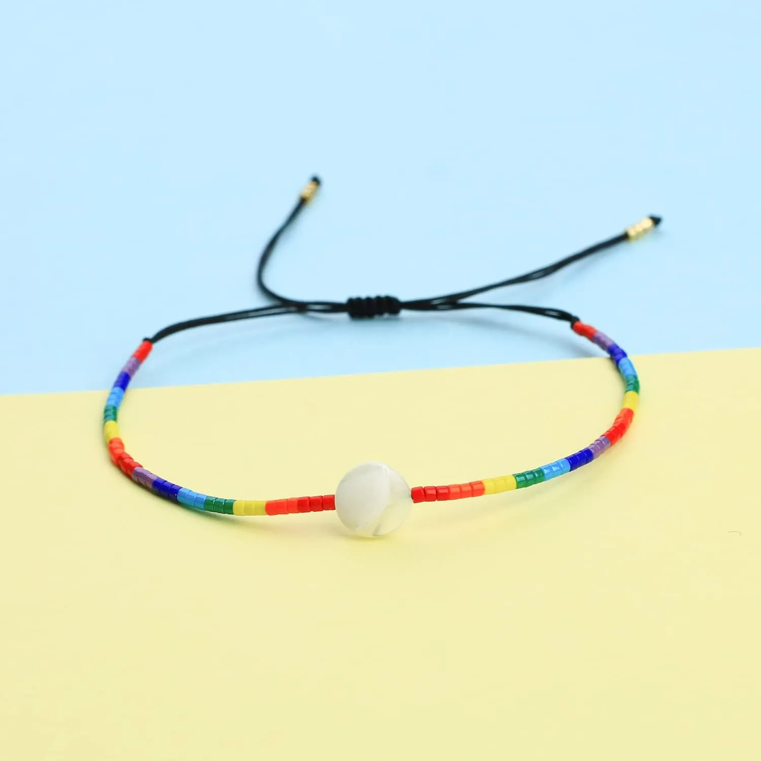 CQUAN CHI Versatile Round Circle Charm Rainbow Miyuki Beaded Strand Bracelets Beach Handmade Friendship Gift For Women 32B