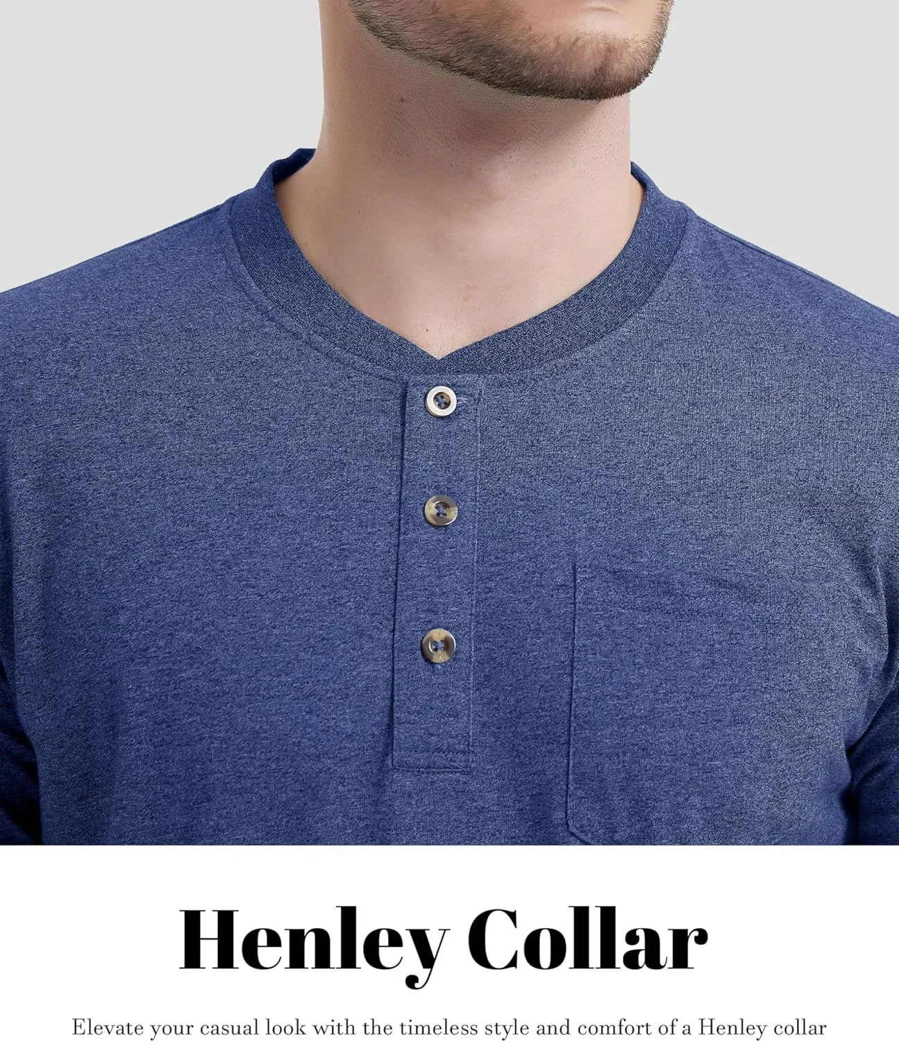 CRYSULLY Men's Henley Shirts Cotton Long Sleeve T-Shirts 3 Button Pocket Tops Lightweight Casual Basic Tee