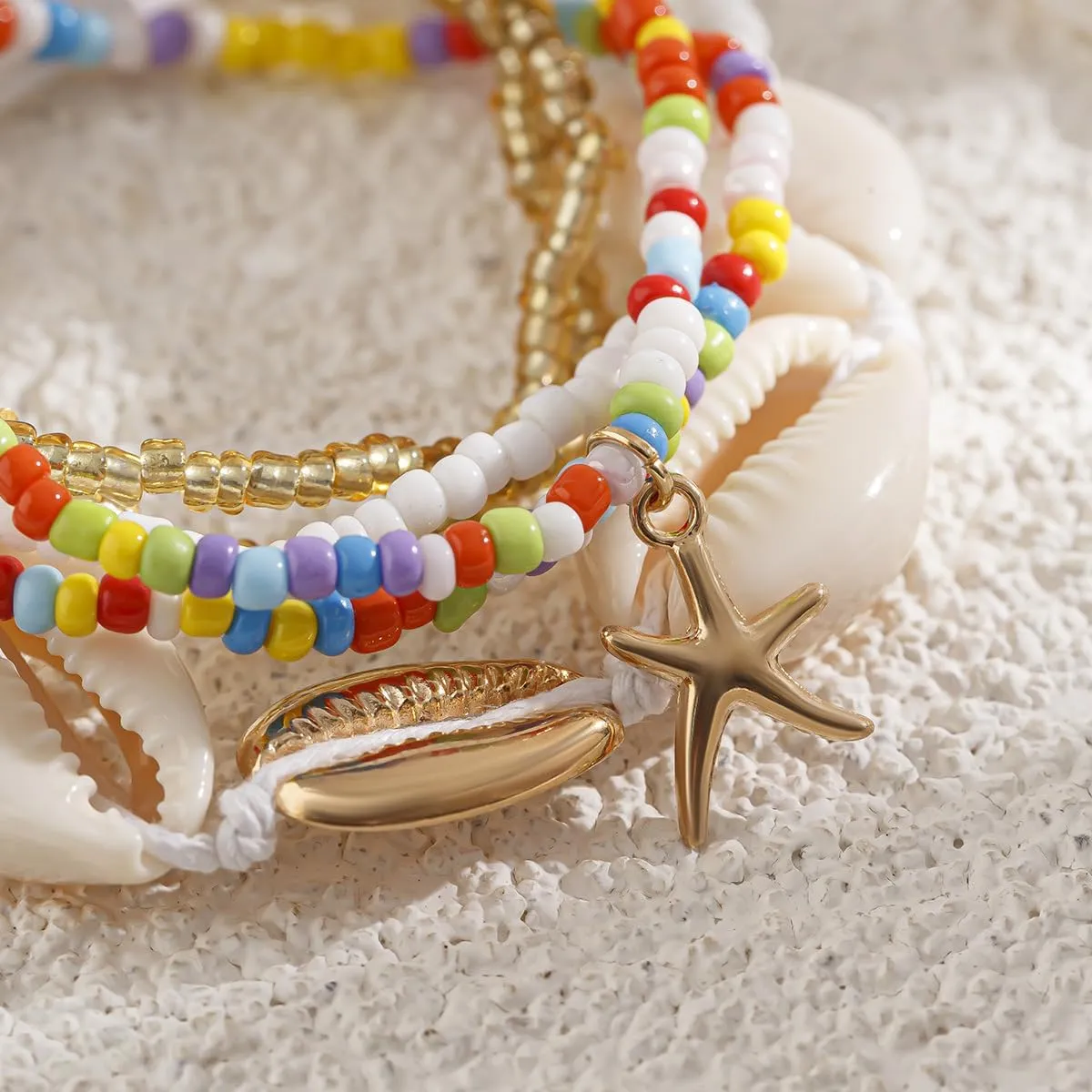 CSIYANJRY99 Shell Starfish Anklets Bracelet 7pcs Boho Seashell Beaded Anklet Hawaii Summer Beach Waterproof Surfer Starfish Anklets for Women