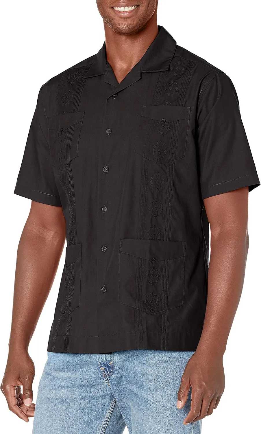 Cubavera Men's Authentic Embroidered Guayabera Shirt, Four Pockets, Camp Collar, Short-Sleeve Button-Down, Breathable Fabric