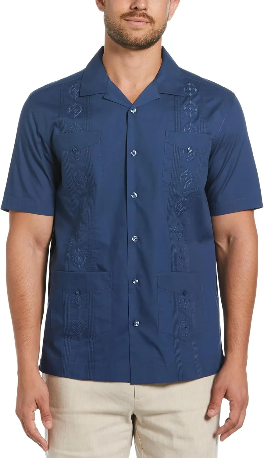 Cubavera Men's Authentic Embroidered Guayabera Shirt, Four Pockets, Camp Collar, Short-Sleeve Button-Down, Breathable Fabric