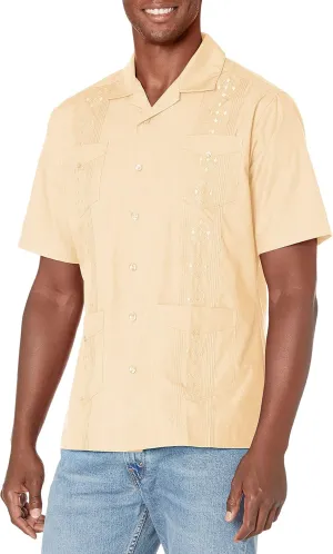 Cubavera Men's Authentic Embroidered Guayabera Shirt, Four Pockets, Camp Collar, Short-Sleeve Button-Down, Breathable Fabric