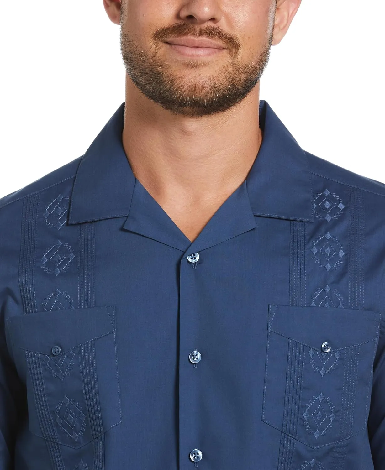 Cubavera Men's Authentic Embroidered Guayabera Shirt, Four Pockets, Camp Collar, Short-Sleeve Button-Down, Breathable Fabric
