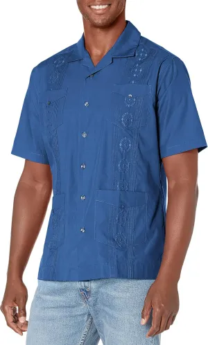 Cubavera Men's Authentic Embroidered Guayabera Shirt, Four Pockets, Camp Collar, Short-Sleeve Button-Down, Breathable Fabric