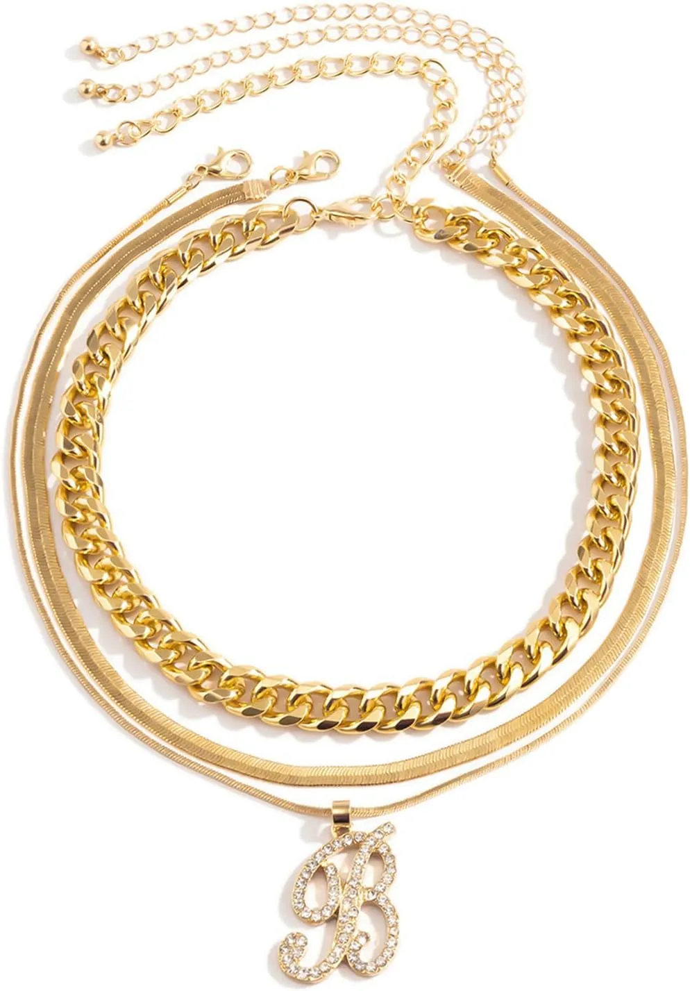 Curb and Snake Chain Layered Necklaces Sets for Women, Initial Necklace 3 Layer Gold Plated Necklace Trendy