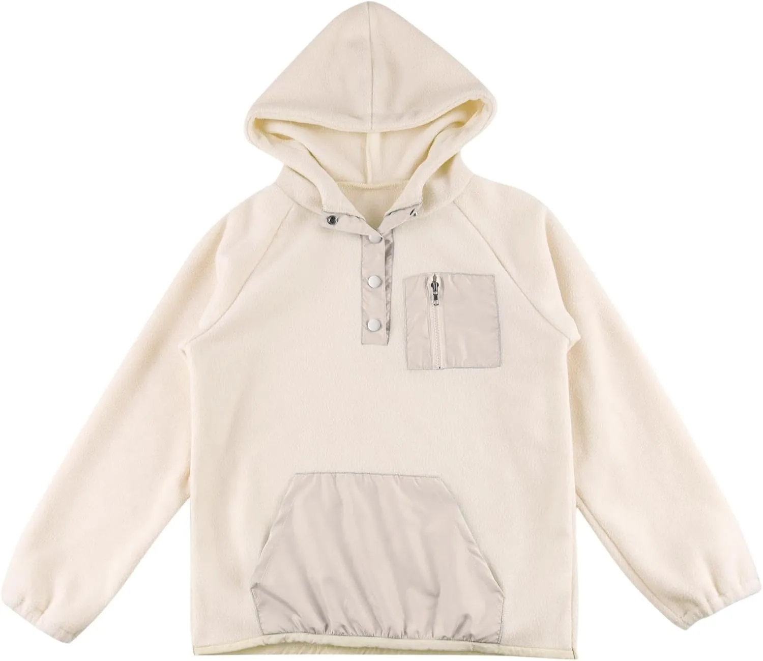 Cute Hoodies For Girls Color Block Sherpa Fleece Hooded Sweatshirt Teen Girl Winter Warm Button Down Pullover Jackets