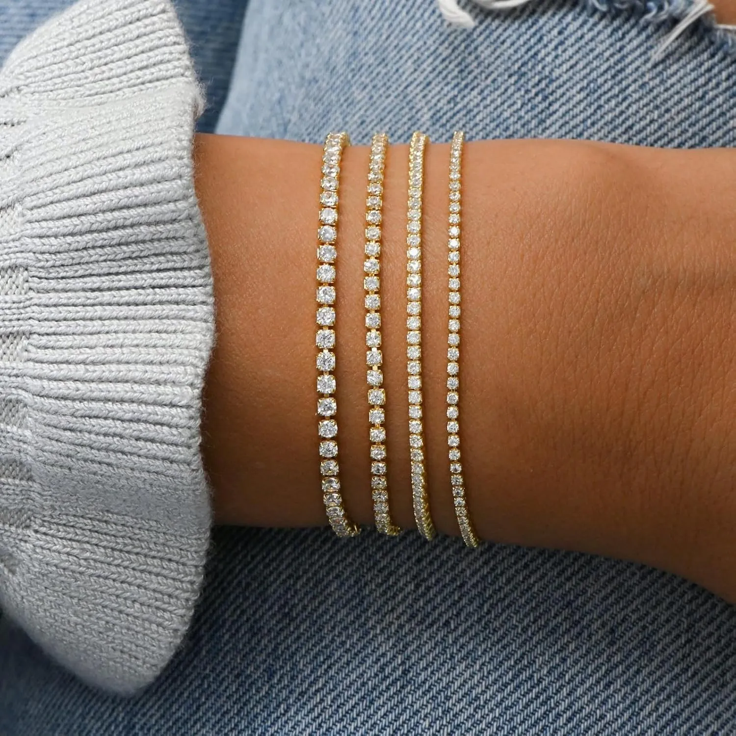 Dainty Adjustable Gold Bracelets for Women 14K Gold Plated Chain Stackable Bracelets Sets for Women