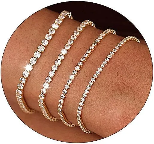 Dainty Adjustable Gold Bracelets for Women 14K Gold Plated Chain Stackable Bracelets Sets for Women