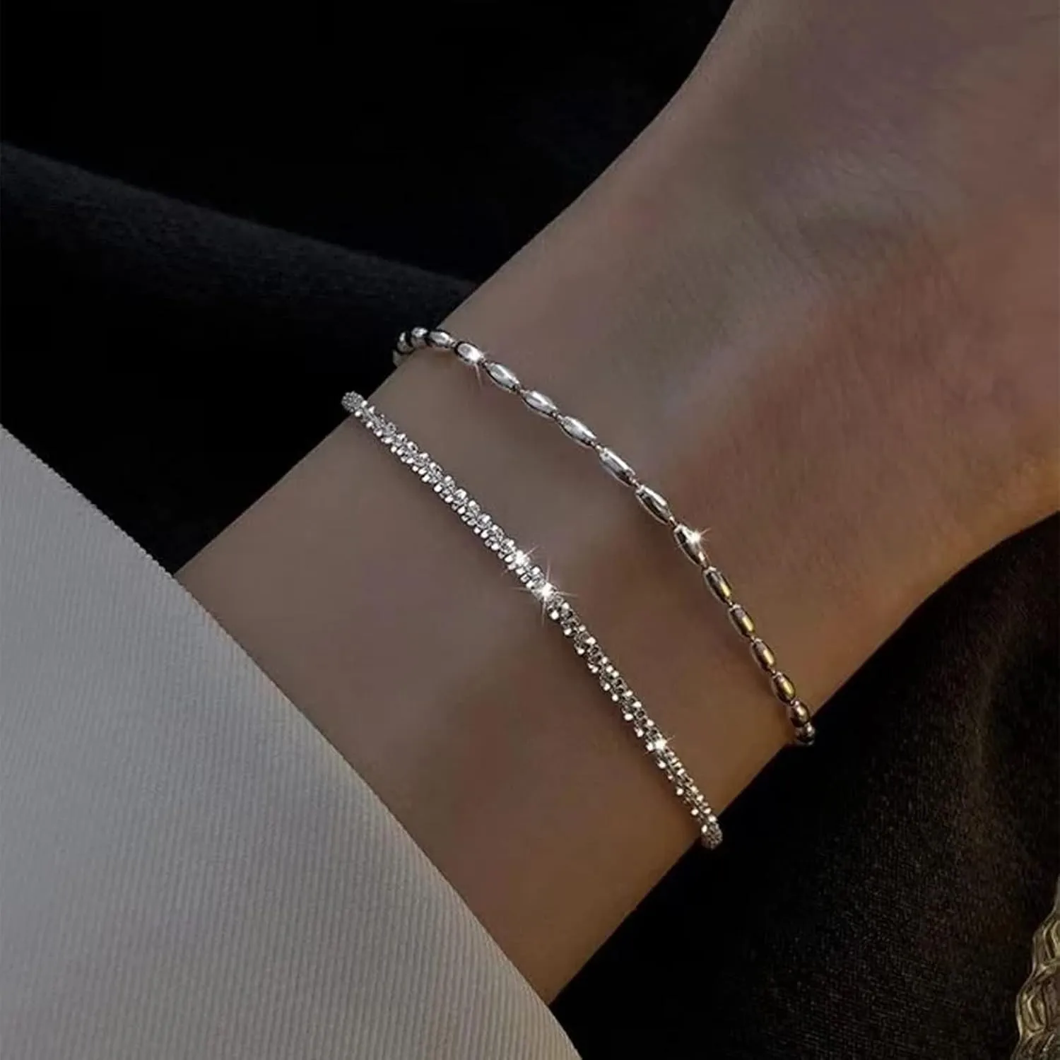 Dainty Gold Bracelets for Women 14k Gold Plated Layered Bracelets Paperclip Bracelets Delicate Satellite Bracelets Beads Bar Box Coins Lightweight Chain Bracelet for women Minimalist Jewelry Gift