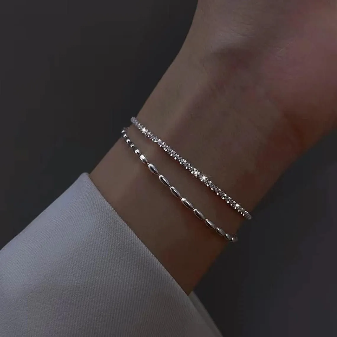 Dainty Gold Bracelets for Women 14k Gold Plated Layered Bracelets Paperclip Bracelets Delicate Satellite Bracelets Beads Bar Box Coins Lightweight Chain Bracelet for women Minimalist Jewelry Gift