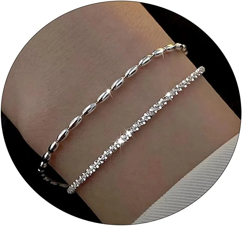 Dainty Gold Bracelets for Women 14k Gold Plated Layered Bracelets Paperclip Bracelets Delicate Satellite Bracelets Beads Bar Box Coins Lightweight Chain Bracelet for women Minimalist Jewelry Gift