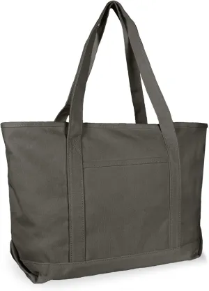 DALIX Womens 23" Deluxe 24 oz. Cotton Canvas Tote Bag Zippered in Asphalt Gray