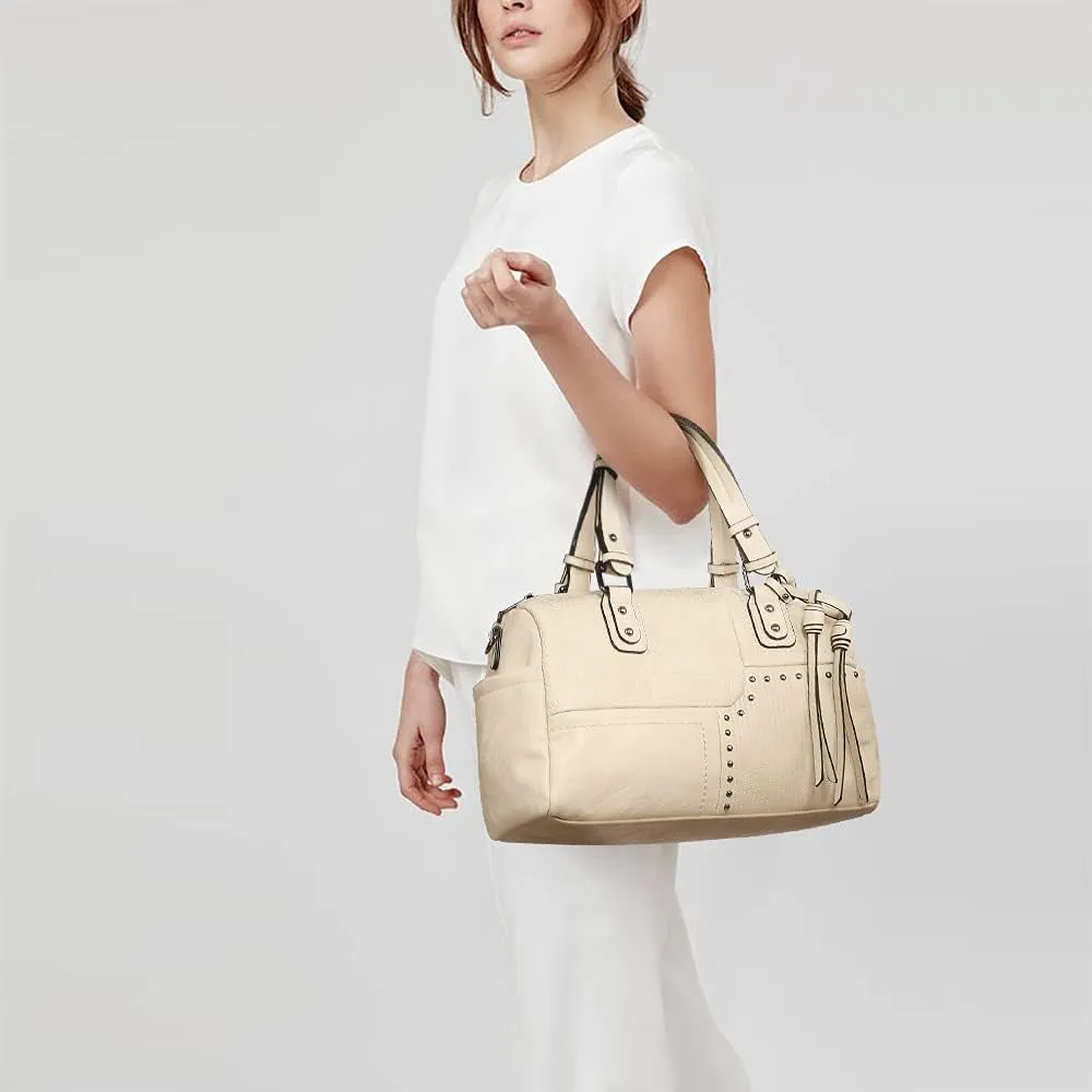 Dasein Women Soft Vegan Leather Barrel Bags Large Hobo Top Handle Work Totes Satchel Handbags Shoulder Purse