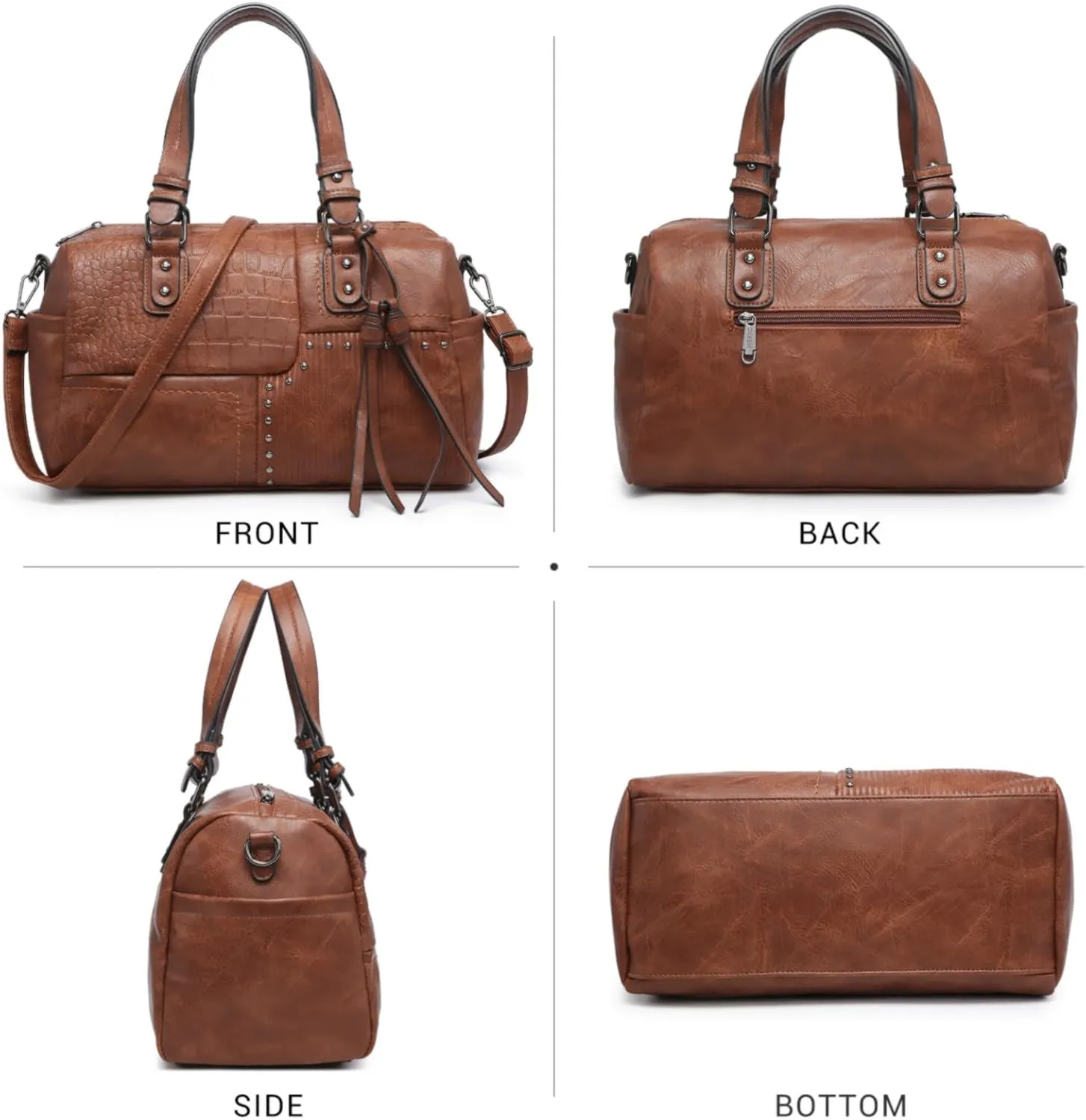 Dasein Women Soft Vegan Leather Barrel Bags Large Hobo Top Handle Work Totes Satchel Handbags Shoulder Purse
