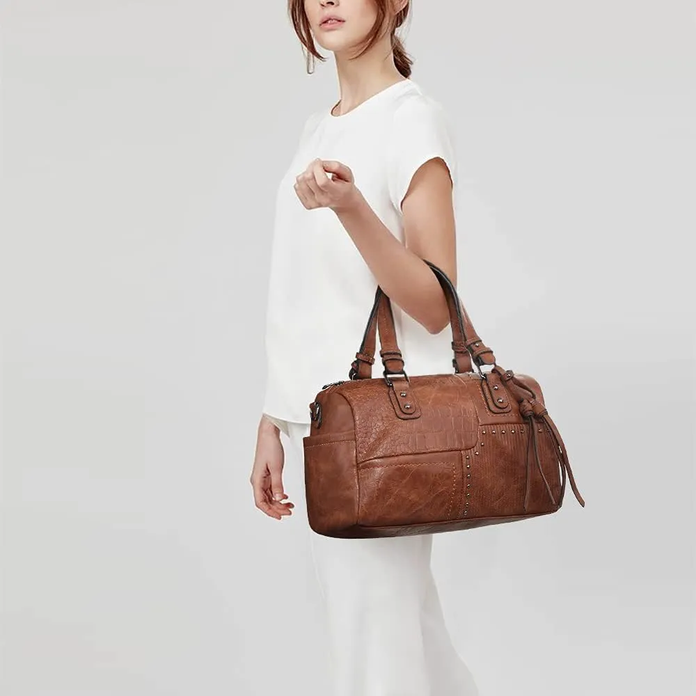 Dasein Women Soft Vegan Leather Barrel Bags Large Hobo Top Handle Work Totes Satchel Handbags Shoulder Purse