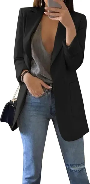 DIACACY Womens Open Front Long Sleeve Blazers Jacket Solid Color Plus Size Comfy Blazers