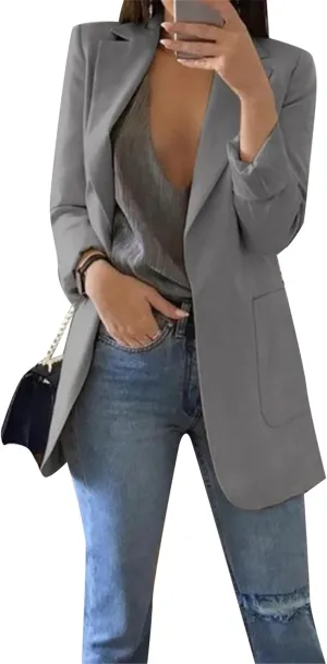 DIACACY Womens Open Front Long Sleeve Blazers Jacket Solid Color Plus Size Comfy Blazers