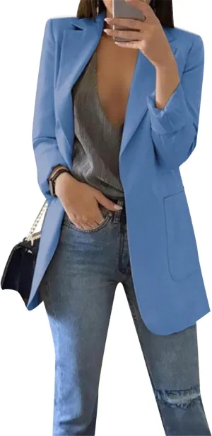 DIACACY Womens Open Front Long Sleeve Blazers Jacket Solid Color Plus Size Comfy Blazers
