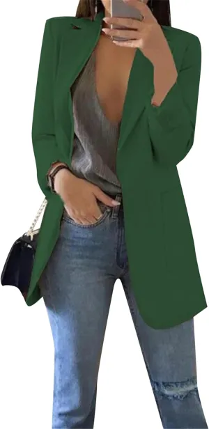 DIACACY Womens Open Front Long Sleeve Blazers Jacket Solid Color Plus Size Comfy Blazers