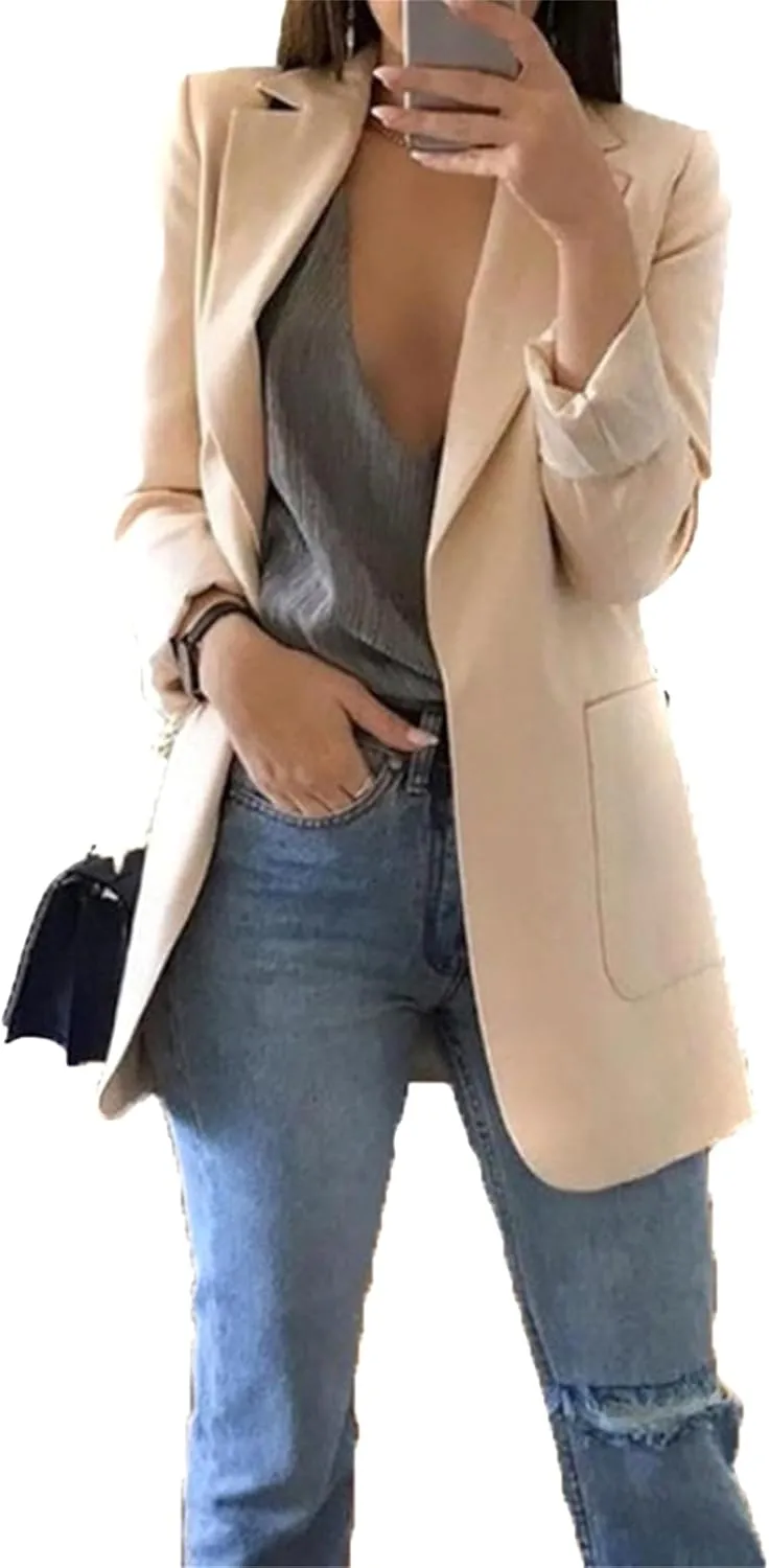 DIACACY Womens Open Front Long Sleeve Blazers Jacket Solid Color Plus Size Comfy Blazers