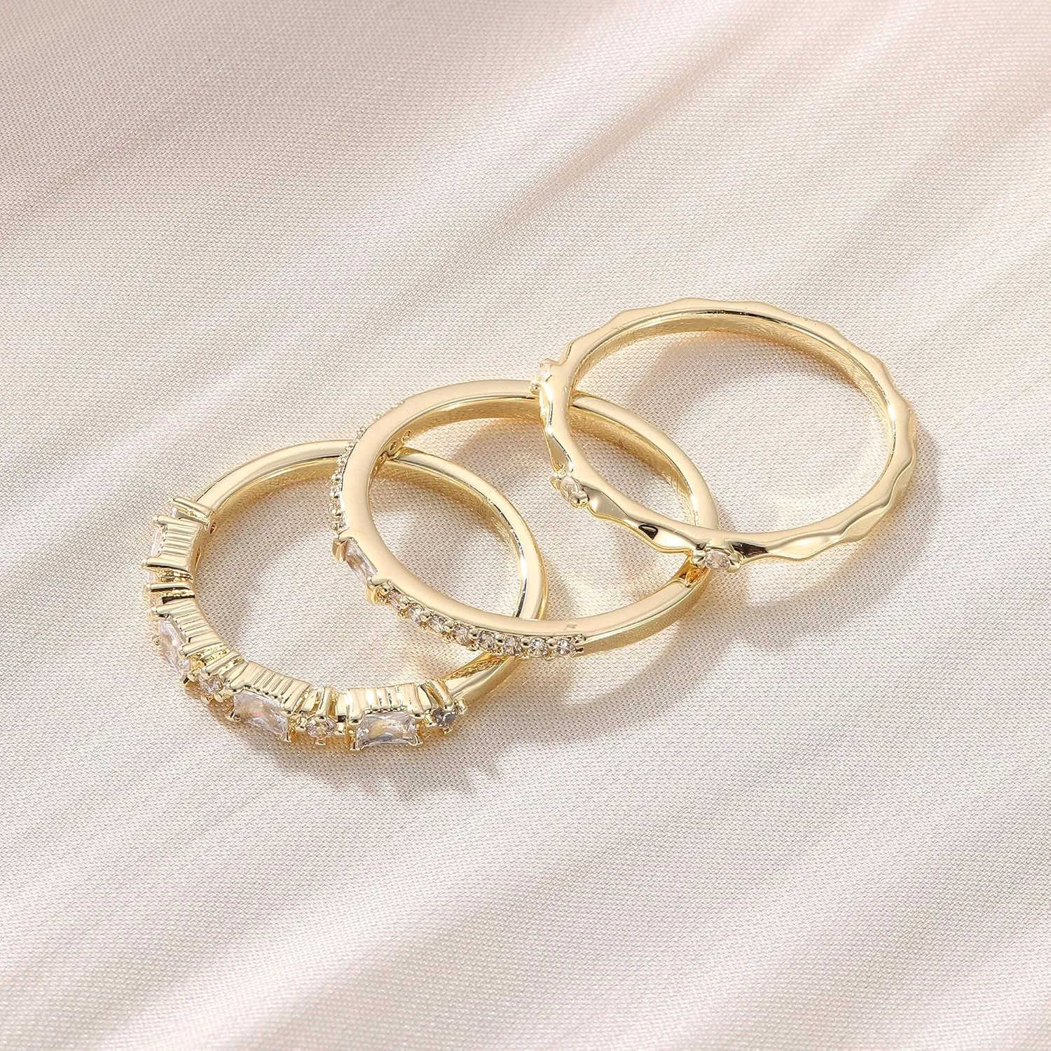 Dochais Dainty Cubic Zirconia Gold Rings for Women Non-Tarnish 14k Gold Plated Stackable Rings Wedding Engagement Finger Ring Set Size 5-9
