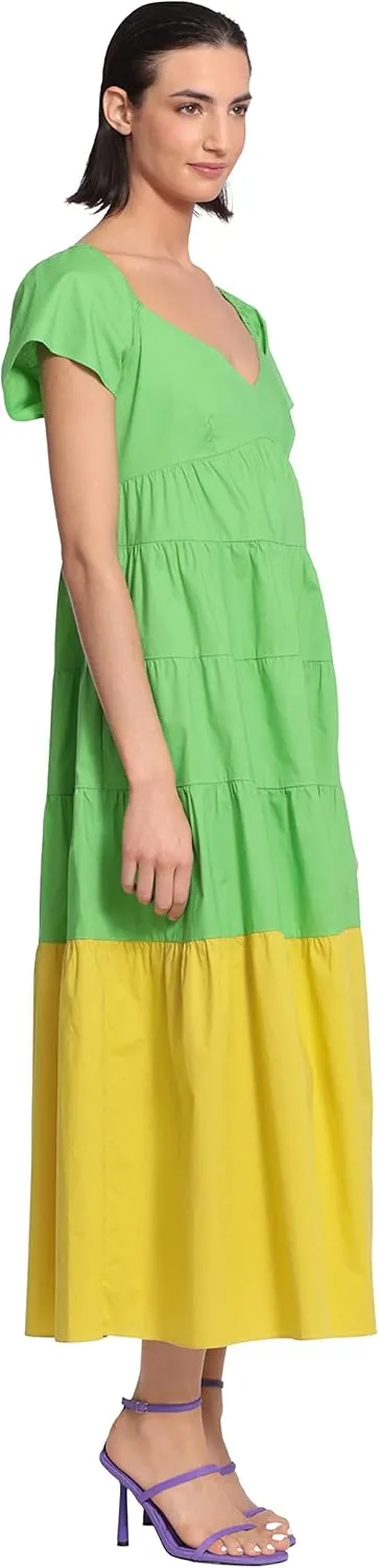 Donna Morgan Women's Colorblock Midi Tiered Trapeze Dress