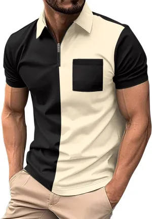 DOPOCQ Polo Shirts for Men Casual Business Fashion Color Block Polo Shirts Plus Size Lapel Golf Basic Henley Shirts