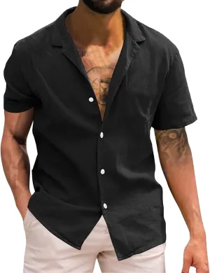 Dress Shirts for Men Wrinkle Free Cotton Linen Beach Shirts Bowling Shirts Black Button Down Shirt Men