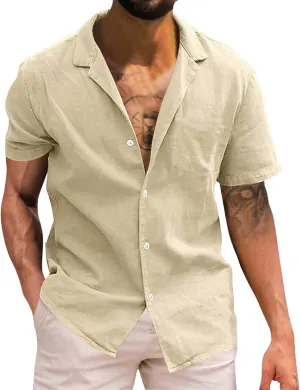 Dress Shirts for Men Wrinkle Free Cotton Linen Beach Shirts Bowling Shirts Black Button Down Shirt Men