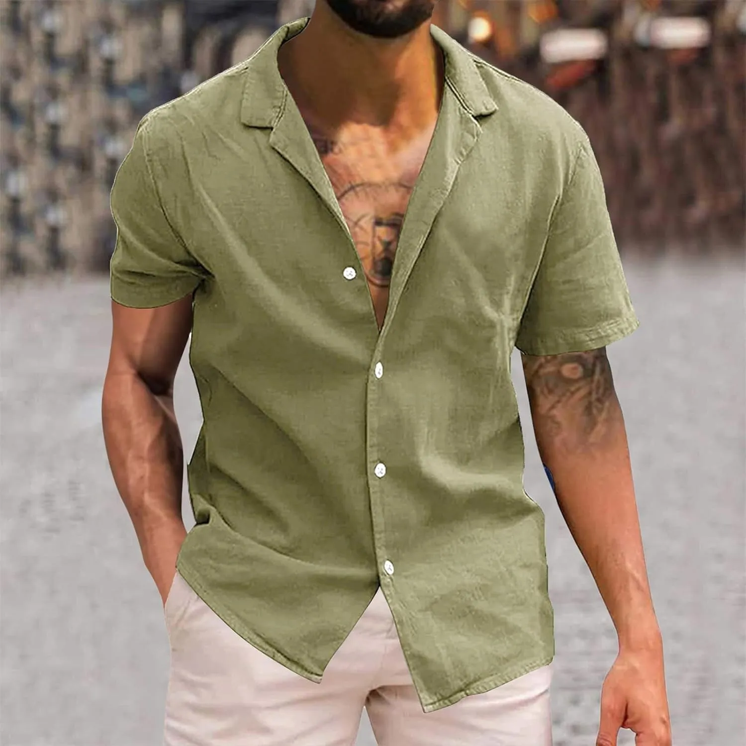 Dress Shirts for Men Wrinkle Free Cotton Linen Beach Shirts Bowling Shirts Black Button Down Shirt Men