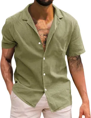 Dress Shirts for Men Wrinkle Free Cotton Linen Beach Shirts Bowling Shirts Black Button Down Shirt Men