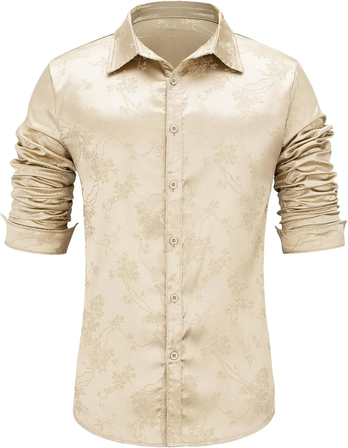 Durio Mens Silk Dress Shirts Jacquard Button Down Shirt Casual Button Up Shirts Long Sleeve Formal Shirts Prom Wedding