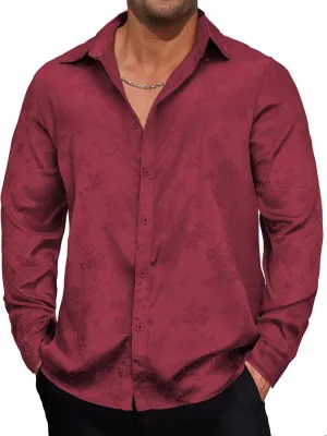 Durio Mens Silk Dress Shirts Jacquard Button Down Shirt Casual Button Up Shirts Long Sleeve Formal Shirts Prom Wedding