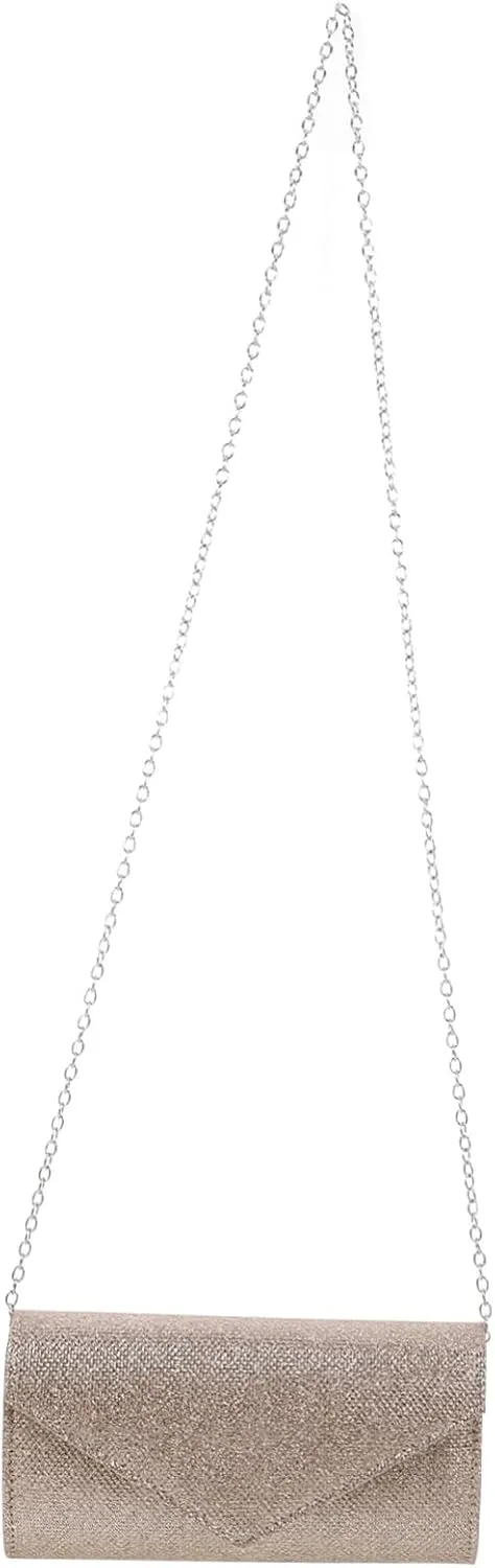 Elegant Prom Handbags for Women Silver Crossbody Clutch Purse Detachable Chain Evening Bag